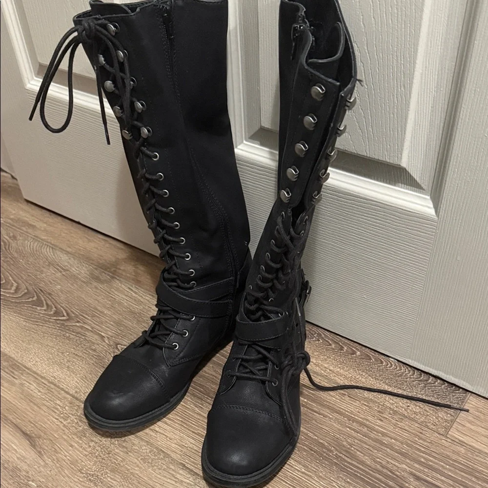 Target Black Lace-Up Tall Boots - Picture 1 of 7